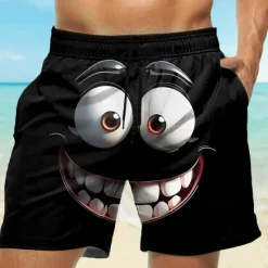 New OUKU Men's 3D Cartoon Smile Face Big Eyes Swim Trunks Swim Shorts Board Shorts Mid Waist Funny Outdoor Vacation Dailywear Side Pockets Mesh Lining Elastic Drawstring Waist Designer Clothing Apparel