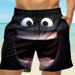 New OUKU Men's 3D Cartoon Smile Face Big Eyes Swim Trunks Swim Shorts Board Shorts Mid Waist Funny Outdoor Vacation Dailywear Side Pockets Mesh Lining Elastic Drawstring Waist Designer Clothing Apparel