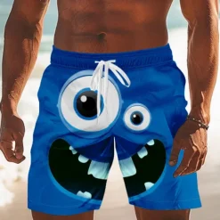 Outlet OUKU Men's 3D Cartoon Smile Face Big Eyes Swim Trunks Swim Shorts Board Shorts Mid Waist Funny Outdoor Vacation Dailywear Side Pockets Mesh Lining Elastic Drawstring Waist Designer Clothing Apparel