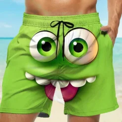 Online OUKU Men's 3D Cartoon Smile Face Big Eyes Swim Trunks Swim Shorts Board Shorts Mid Waist Funny Outdoor Vacation Dailywear Side Pockets Mesh Lining Elastic Drawstring Waist Designer Clothing Apparel