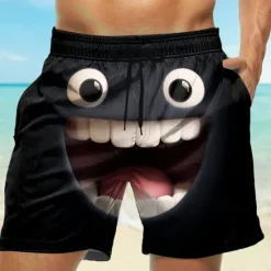 Online OUKU Men's 3D Cartoon Smile Face Swim Trunks Swim Shorts Board Shorts Mid Waist Funny Outdoor Vacation Dailywear Side Pockets Mesh Lining Elastic Drawstring Waist Designer Clothing Apparel