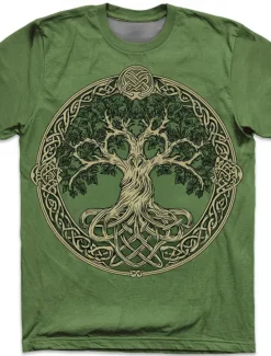Hot OUKU Men's 3D Celtics Tree Of Life T Shirt Short Sleeve T shirt 3D Print Crew Neck Shirt Viking Designer Party Street Casual Blue Green Summer Spring Clothing Apparel S M L XL XXL XXXL
