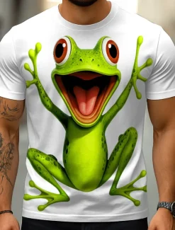 Discount OUKU Men's 3D Frog T Shirt Short Sleeve T shirt 3D Print Crew Neck Shirt Exaggerated Designer Party Holiday Black White Summer Spring Clothing Apparel S M L XL XXL XXXL