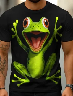 Discount OUKU Men's 3D Frog T Shirt Short Sleeve T shirt 3D Print Crew Neck Shirt Exaggerated Designer Party Holiday Black White Summer Spring Clothing Apparel S M L XL XXL XXXL
