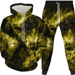 Clearance OUKU Men's 3D Galaxy Star Print 2pcs 3D Sweatshirt Sets Tracksuit Hoodies Long Sleeve Long pants Hooded 3D Print Casual Daily Front Pocket Wine Royal Blue Purple