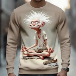 Sale OUKU Men's 3D Old Man Sweatshirt Casual Long Sleeve Crew Neck Vacation Party Gift Light Brown White Crewneck 3D All Seasons Designer