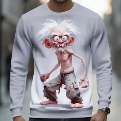 Sale OUKU Men's 3D Old Man Sweatshirt Casual Long Sleeve Crew Neck Vacation Party Gift Light Brown White Crewneck 3D All Seasons Designer