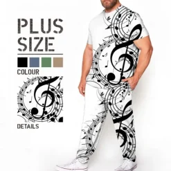 Outlet OUKU Men's 3D Print Graphic Prints Musical Notes 2pcs Tees sets Matching Sets Short Sleeve Long pants Crew Neck Fashion Streetwear Casual Outdoor Daily Sports 3D Print Spring & Summer White Blue Brown