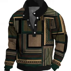 Best OUKU Men's 3D Print Sweatshirt Sweatshirt Zip Sweatshirt Quarter Zip Sweatshirt Long Sleeve Sweatshirt Half Zip Zip Quarter Zip Daily Casual 3D 3D Printing Vacation Holiday Going out Zipper Front Zip 1/4 Army Green