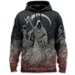 Sale OUKU Men's 3D Reaper Hoodies Sweatshirt Ethnic Cowboy Long Sleeve Crew Neck Holiday Streetwear Black 1 Black Drawstring Graphic Fall Winter Designer
