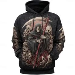 Sale OUKU Men's 3D Reaper Hoodies Sweatshirt Ethnic Cowboy Long Sleeve Crew Neck Holiday Streetwear Black 1 Black Drawstring Graphic Fall Winter Designer