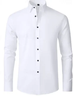 New OUKU Men's Daily Dress Casual Shirt Homecoming Standard Fit Long Sleeve Lapel Summer Solid Color Polyester Black White Grey 2025