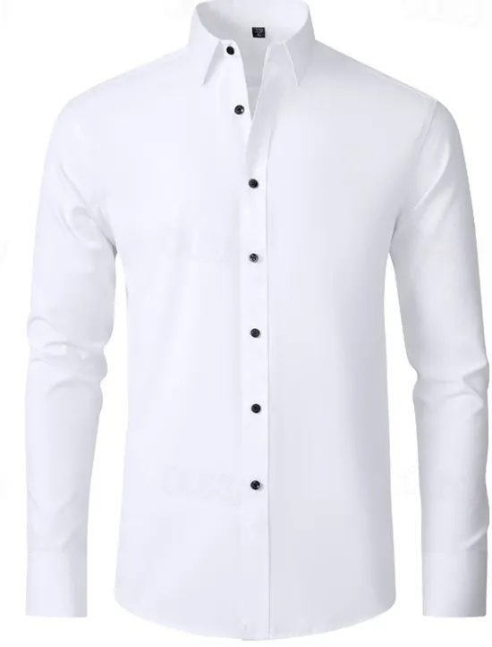 New OUKU Men's Daily Dress Casual Shirt Homecoming Standard Fit Long Sleeve Lapel Summer Solid Color Polyester Black White Grey 2025