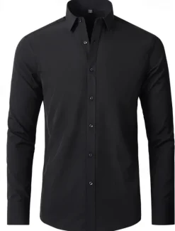 New OUKU Men's Daily Dress Casual Shirt Homecoming Standard Fit Long Sleeve Lapel Summer Solid Color Polyester Black White Grey 2025