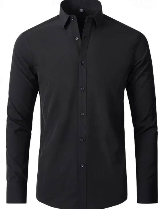 New OUKU Men's Daily Dress Casual Shirt Homecoming Standard Fit Long Sleeve Lapel Summer Solid Color Polyester Black White Grey 2025