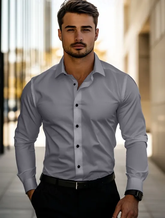 New OUKU Men's Daily Dress Casual Shirt Homecoming Standard Fit Long Sleeve Lapel Summer Solid Color Polyester Black White Grey 2025