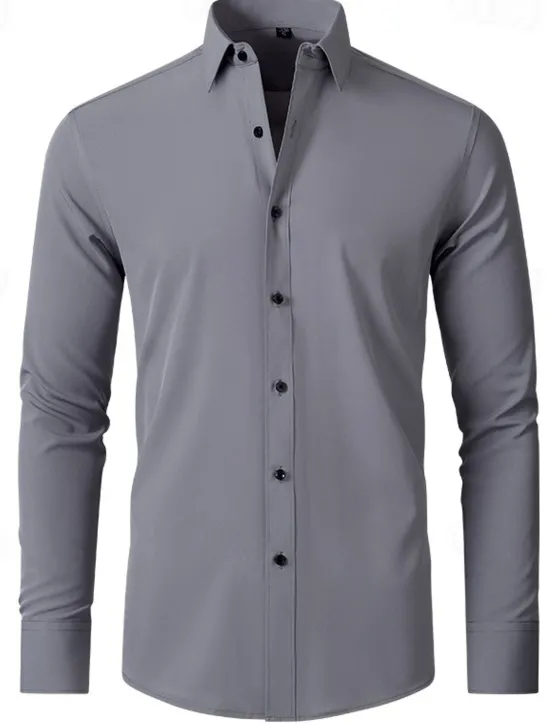 New OUKU Men's Daily Dress Casual Shirt Homecoming Standard Fit Long Sleeve Lapel Summer Solid Color Polyester Black White Grey 2025