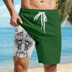 New OUKU Men's Dark Celtic Cross Halloween Costumes Lined Shorts 2 in 1 Board Shorts Swim Shorts Mid Waist Hawaiian Retro Vintage Holiday Streetwear Side Pockets With Compression Liner Elastic Drawstring Waist