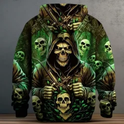 Online OUKU Men's Dark Hoodies Sweatshirt Fashion Cool Long Sleeve Crew Neck Party Holiday Streetwear Drawstring Fall Winter Designer Green