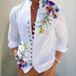Hot OUKU Men's Dark Shirt Aloha Shirt Long Sleeve Fashion Designer Casual Vacation Daily Going out Fall Autumn / Fall Spring & Summer Stand Collar Print Black Black / Red Army Green Red Navy Blue