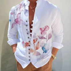 Hot OUKU Men's Dark Shirt Aloha Shirt Long Sleeve Fashion Designer Casual Vacation Daily Going out Fall Autumn / Fall Spring & Summer Stand Collar Print Black Black / Red Army Green Red Navy Blue