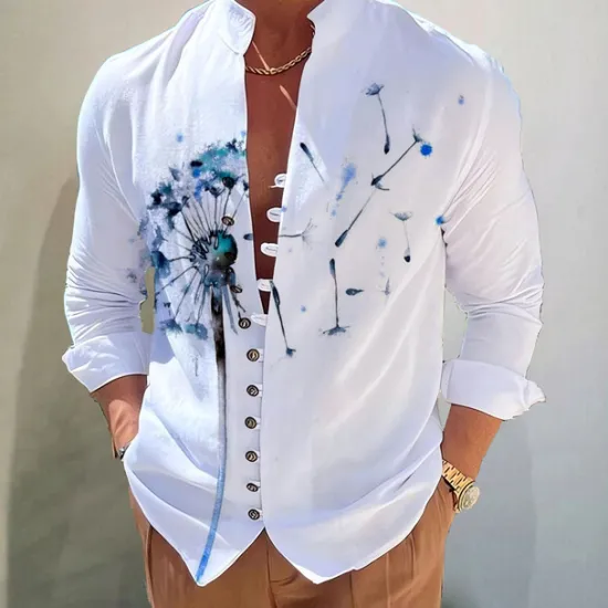 Hot OUKU Men's Dark Shirt Aloha Shirt Long Sleeve Fashion Designer Casual Vacation Daily Going out Fall Autumn / Fall Spring & Summer Stand Collar Print Black Black / Red Army Green Red Navy Blue
