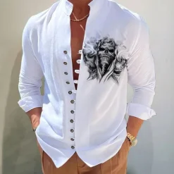 Hot OUKU Men's Dark Shirt Aloha Shirt Long Sleeve Fashion Designer Casual Vacation Daily Going out Fall Autumn / Fall Spring & Summer Stand Collar Print Black Black / Red Army Green Red Navy Blue