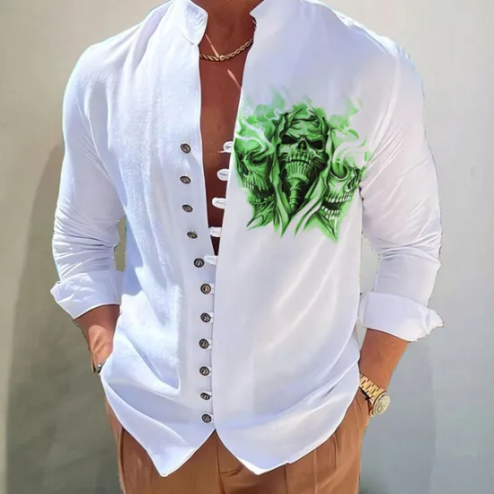 Hot OUKU Men's Dark Shirt Aloha Shirt Long Sleeve Fashion Designer Casual Vacation Daily Going out Fall Autumn / Fall Spring & Summer Stand Collar Print Black Black / Red Army Green Red Navy Blue