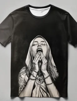 OUKU Men's Dark T Shirt Short Sleeve T shirt 3D Print Crew Neck Shirt Fashion Athleisure Street Sports Outdoor Daily Black Dark Gray Summer Spring Clothing Apparel S M L XL XXL XXXL