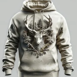 Best OUKU Men's Deer Hoodies Sweatshirt Fashion Cool Long Sleeve Crew Neck Party Holiday Streetwear Drawstring Fall Winter Designer White