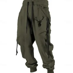 Outlet OUKU Men's Deer Sweatpants Joggers Pants Trousers Mid Waist Drawstring Elastic Waist Vintage Casual Outdoor Street Dailywear Pocket Spring Fall Winter 3D Print Dark red Blue khaki