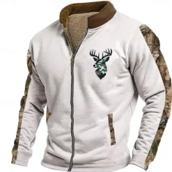 Online OUKU Men's Deer Sweatshirt Sweatshirt Zip Sweatshirt Long Sleeve Sweatshirt Stand Collar Zip Fashion Daily Simple Print Vacation Holiday Going out Pocket Front Zipper Winter