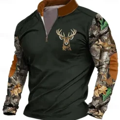 Hot OUKU Men's Deer Sweatshirt Zip Sweatshirt Long Sleeve Sweatshirt Quarter Zip Daily Basic Print Sports Outdoor Travel Zip Up Spring & Fall