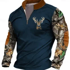 Hot OUKU Men's Deer Sweatshirt Zip Sweatshirt Long Sleeve Sweatshirt Quarter Zip Daily Basic Print Sports Outdoor Travel Zip Up Spring & Fall