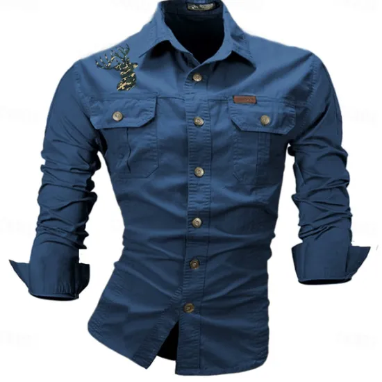 Best OUKU Men's Deer Work Shirt Western Shirt Cargo Shirt Long Sleeve Casual Sports & Outdoor Going out Winter Spring & Fall Turndown Print Black White Army Green Red Blue