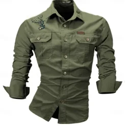 Best OUKU Men's Deer Work Shirt Western Shirt Cargo Shirt Long Sleeve Casual Sports & Outdoor Going out Winter Spring & Fall Turndown Print Black White Army Green Red Blue