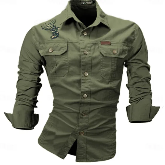 Best OUKU Men's Deer Work Shirt Western Shirt Cargo Shirt Long Sleeve Casual Sports & Outdoor Going out Winter Spring & Fall Turndown Print Black White Army Green Red Blue