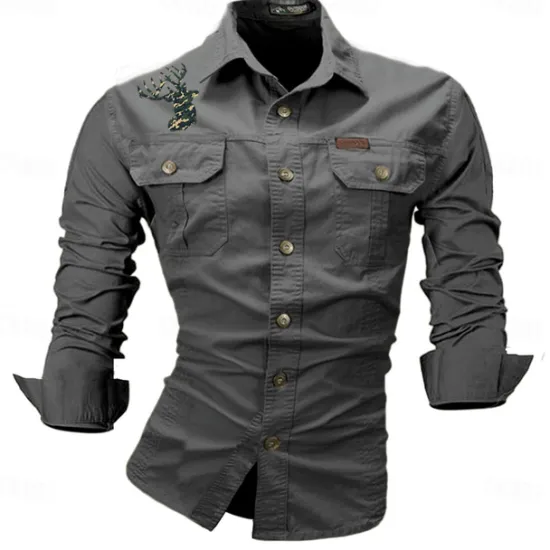 Best OUKU Men's Deer Work Shirt Western Shirt Cargo Shirt Long Sleeve Casual Sports & Outdoor Going out Winter Spring & Fall Turndown Print Black White Army Green Red Blue