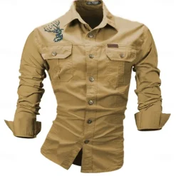 Best OUKU Men's Deer Work Shirt Western Shirt Cargo Shirt Long Sleeve Casual Sports & Outdoor Going out Winter Spring & Fall Turndown Print Black White Army Green Red Blue