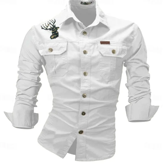 Best OUKU Men's Deer Work Shirt Western Shirt Cargo Shirt Long Sleeve Casual Sports & Outdoor Going out Winter Spring & Fall Turndown Print Black White Army Green Red Blue