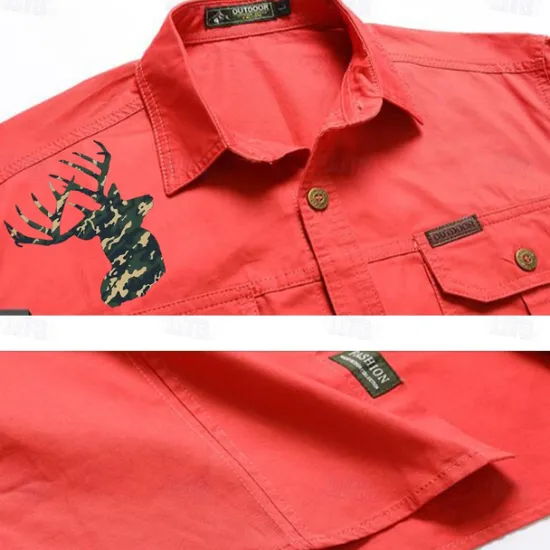 Best OUKU Men's Deer Work Shirt Western Shirt Cargo Shirt Long Sleeve Casual Sports & Outdoor Going out Winter Spring & Fall Turndown Print Black White Army Green Red Blue