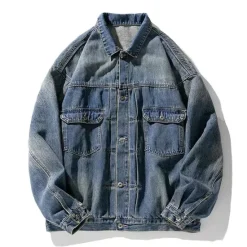 Clearance OUKU Men's Denim Coat Jean Jacket Denim Jacket Breathable Comfortable Casual Sports & Outdoor Going out Weekend Buttons Print Fall & Winter Turndown Long Sleeve Black Blue