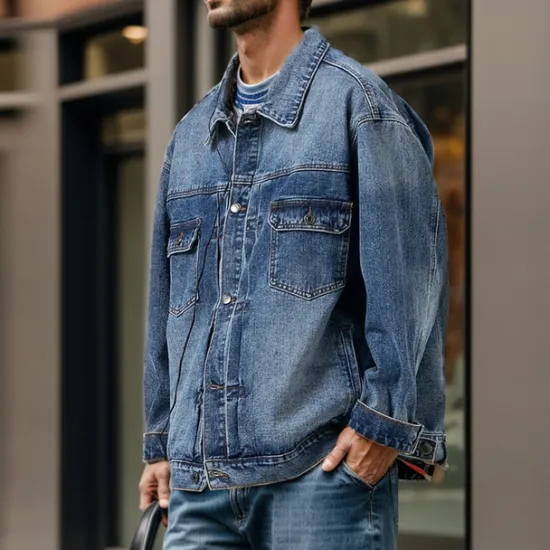 Clearance OUKU Men's Denim Coat Jean Jacket Denim Jacket Breathable Comfortable Casual Sports & Outdoor Going out Weekend Buttons Print Fall & Winter Turndown Long Sleeve Black Blue