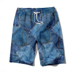 Outlet OUKU Men's Denim Color block stitching Swim Trunks Swim Shorts Board Shorts Mid Waist Hawaiian Casual Holiday Beach Drawstring with Mesh lining Elastic Waist Designer Clothing Apparel