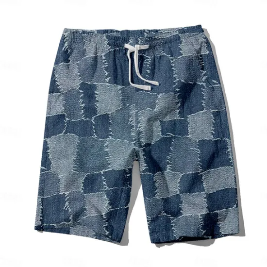 Outlet OUKU Men's Denim Color block stitching Swim Trunks Swim Shorts Board Shorts Mid Waist Hawaiian Casual Holiday Beach Drawstring with Mesh lining Elastic Waist Designer Clothing Apparel