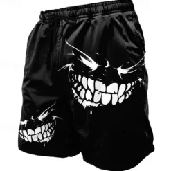Clearance OUKU Men's Devil Smile Face Halloween Costumes Swim Trunks Swim Shorts Board Shorts Mid Waist Dark Punk Gothic Style Holiday Streetwear Side Pockets Mesh Lining Elastic Drawstring Waist Designer Clothing