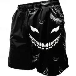 Clearance OUKU Men's Devil Smile Face Halloween Costumes Swim Trunks Swim Shorts Board Shorts Mid Waist Dark Punk Gothic Style Holiday Streetwear Side Pockets Mesh Lining Elastic Drawstring Waist Designer Clothing