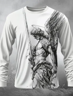 Online OUKU Men's Devil T Shirt Long Sleeve T shirt 3D Print Crew Neck Shirt Fashion Daily Designer Street Casual White 1 White Summer Spring Fall Clothing Apparel S M L XL XXL XXXL