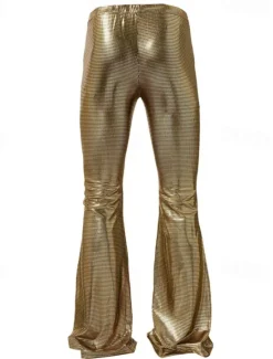 OUKU Men's Disco Pants Flared Pants Trousers Casual Pants Buttons Pocket Plain Comfort Party Stage Disco Lights Fashion Casual Micro-elastic Gold