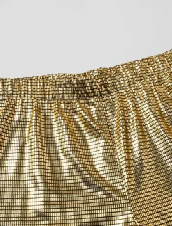 OUKU Men's Disco Pants Flared Pants Trousers Casual Pants Buttons Pocket Plain Comfort Party Stage Disco Lights Fashion Casual Micro-elastic Gold